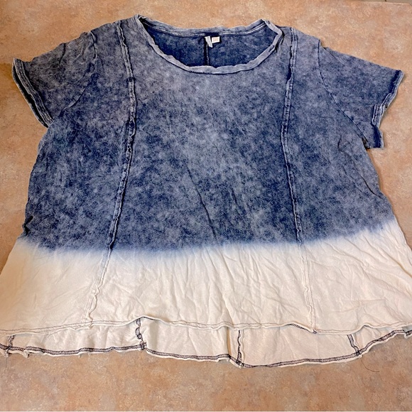 100% Cotton Ombré Boho T Shirt Women’s 26 / 28W Exposed Seams Distressed Look - Picture 1 of 9